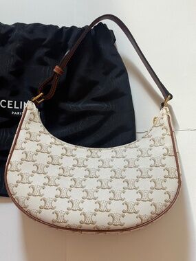 Celine Ava Shoulder Bag Triomphe Canvas White/Tan – Box & Dust Bag – Excellent